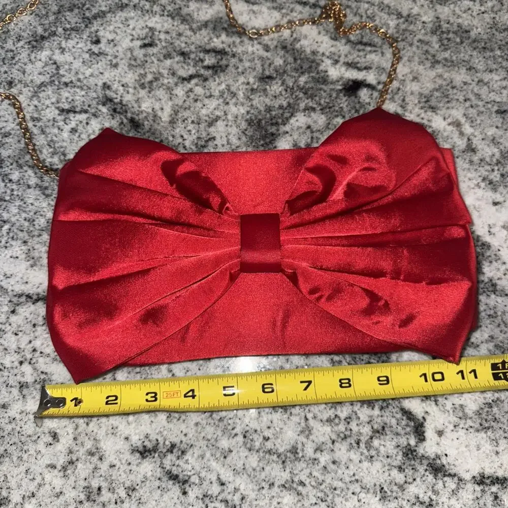 Elegant Red Satin Bow Clutch – Evening / Formal Purse - Picture 4 of 7